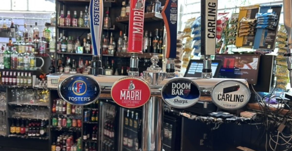 Beer taps at The Prince George — Foster's, Madrí, Doom Bar, Carling